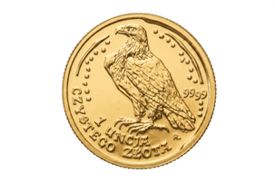 Złota moneta Polska 500 złotych 1 oz Orzeł Bielik – rewers z orłem bielikiem w locie