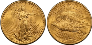 Złota moneta USA 20 dolarów Saint-Gaudens Double Eagle – awers z Wolnością z pochodnią