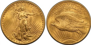 Złota moneta USA 20 dolarów Saint-Gaudens Double Eagle – awers z Wolnością z pochodnią